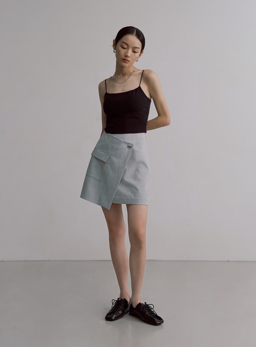 經典雙色織紋交曡工裝短裙