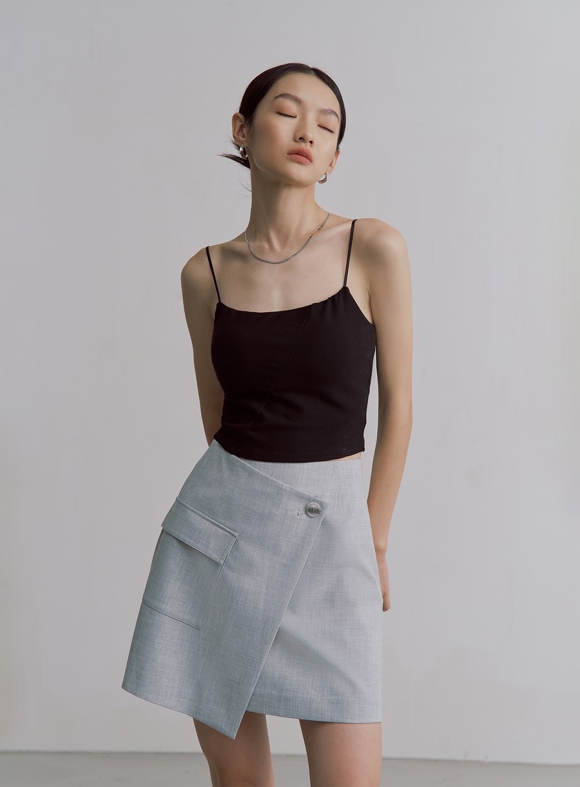 經典雙色織紋交曡工裝短裙