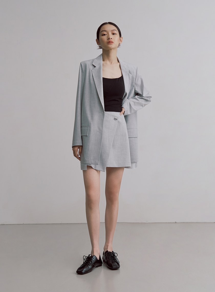 經典雙色織紋交曡工裝短裙