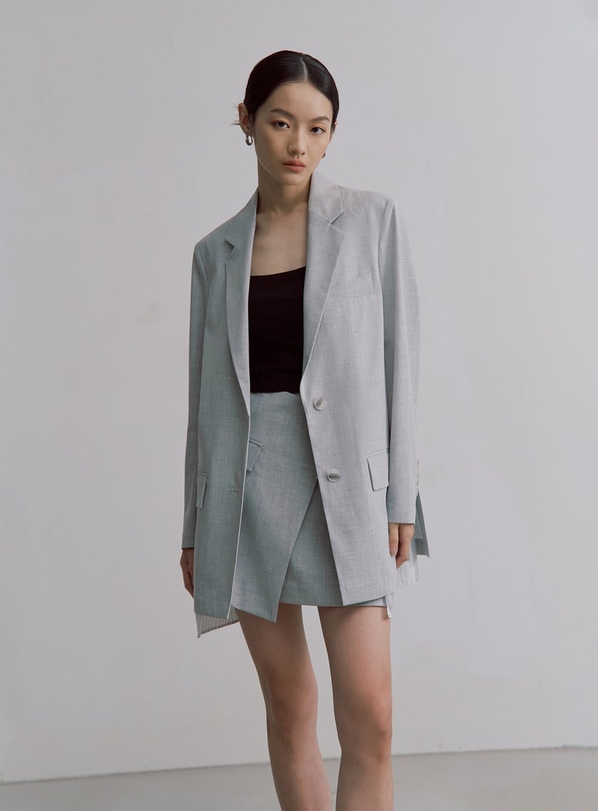 經典雙色織紋交曡工裝短裙