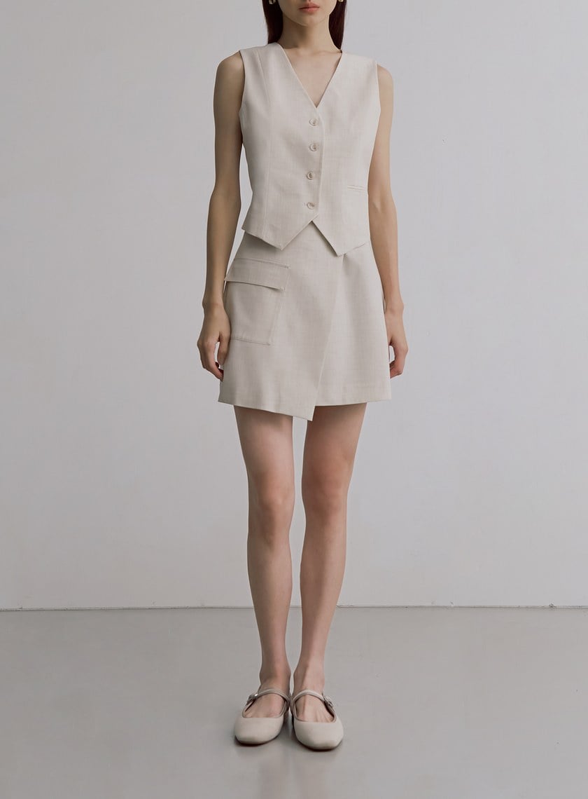 經典雙色織紋交曡工裝短裙