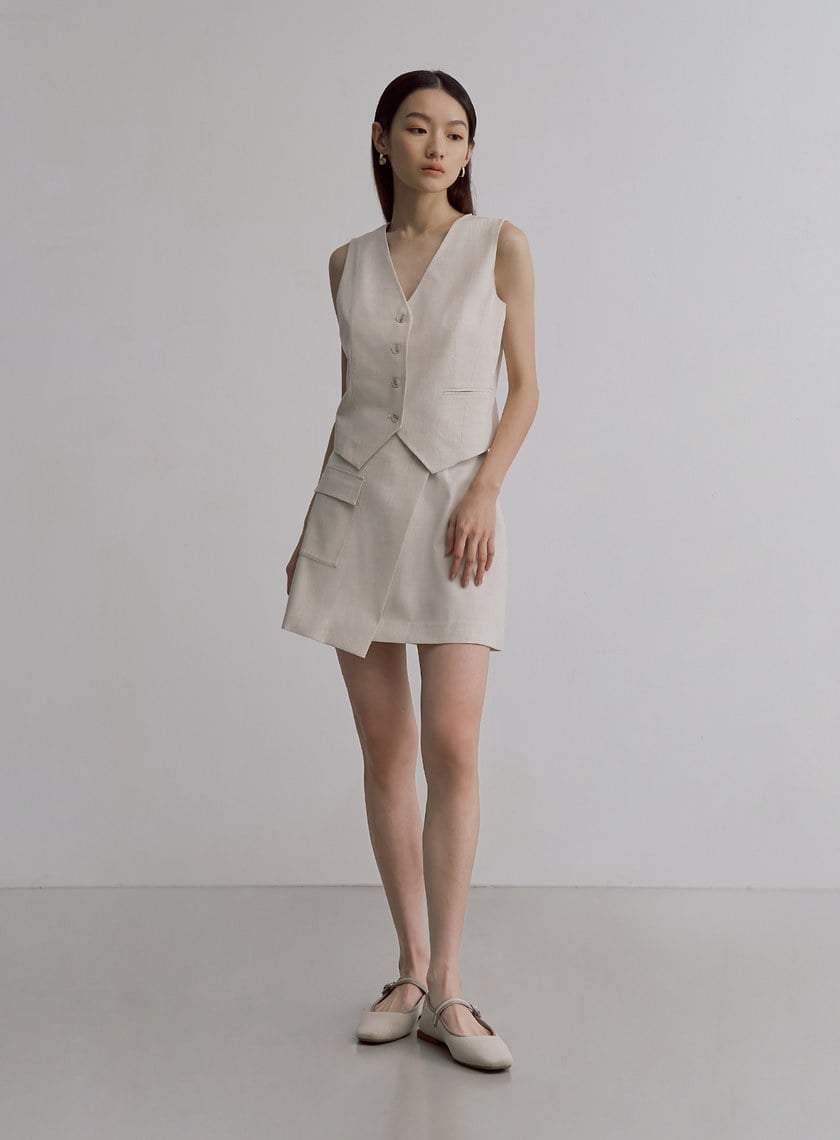 經典雙色織紋交曡工裝短裙