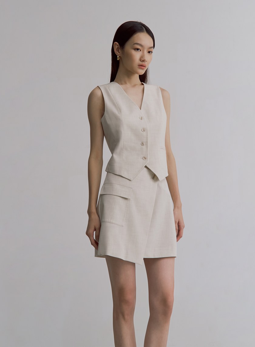 經典雙色織紋交曡工裝短裙