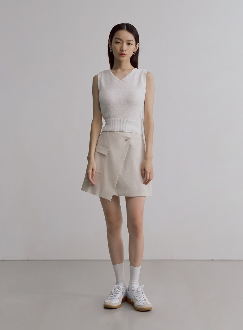 經典雙色織紋交曡工裝短裙