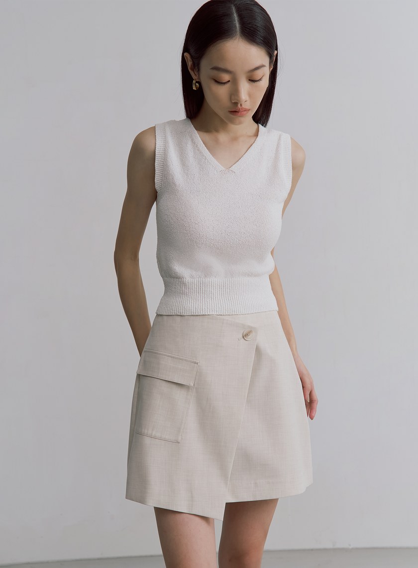 經典雙色織紋交曡工裝短裙