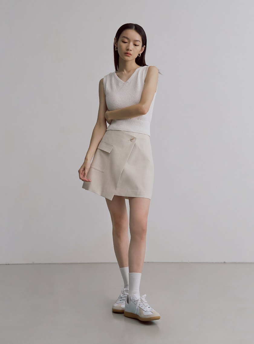 經典雙色織紋交曡工裝短裙