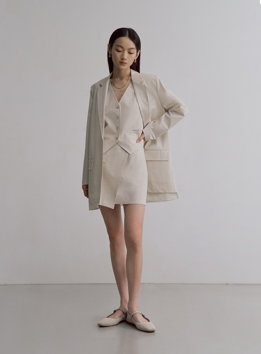 經典雙色織紋交曡工裝短裙