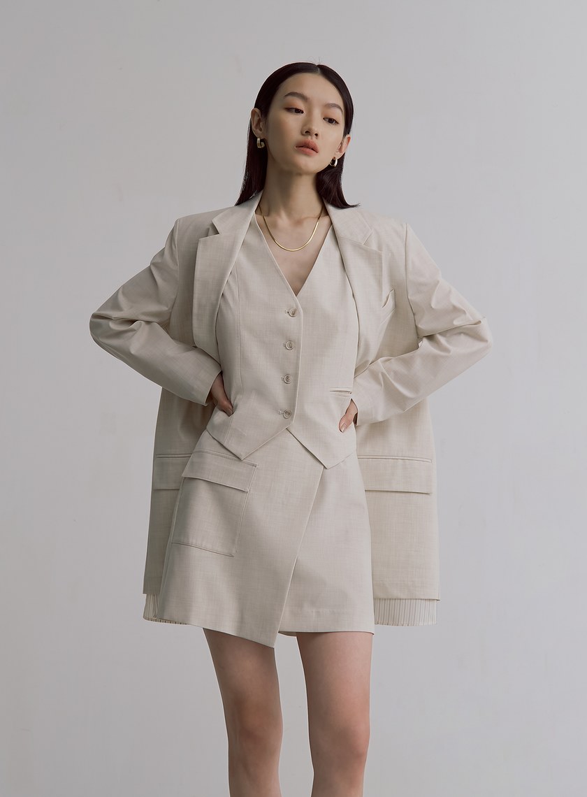 經典雙色織紋交曡工裝短裙