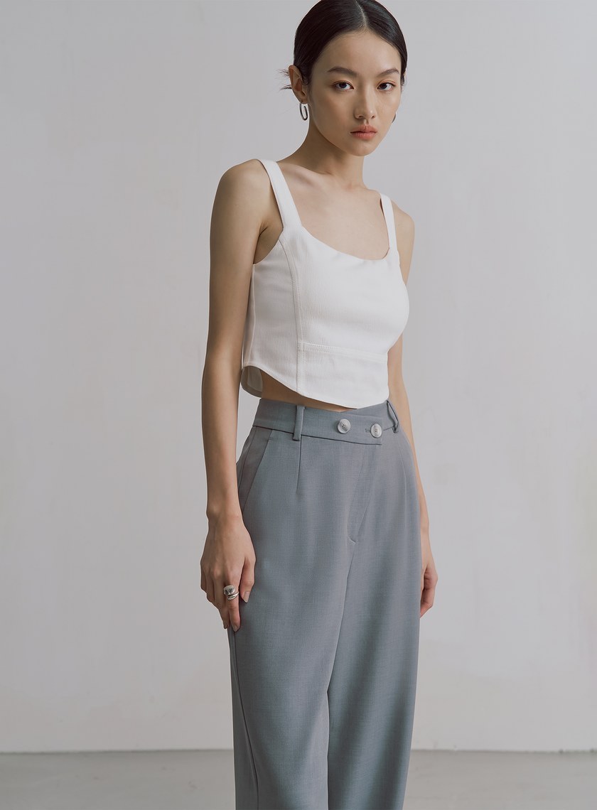 不對稱斜門襟垂順西裝褲