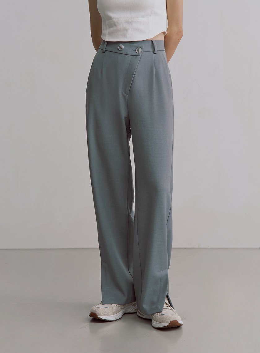 不對稱斜門襟垂順西裝褲