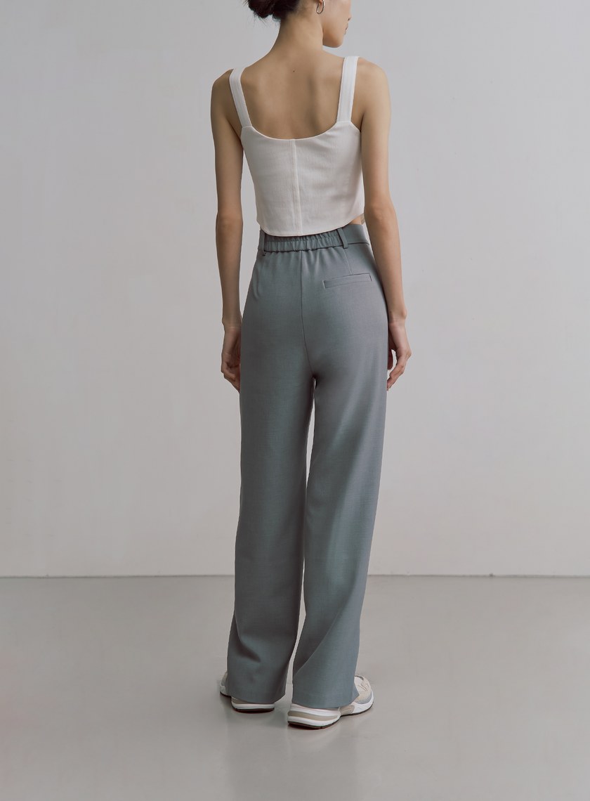 不對稱斜門襟垂順西裝褲