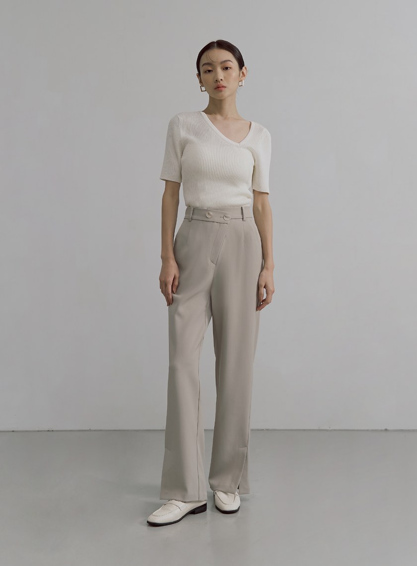 不對稱斜門襟垂順西裝褲