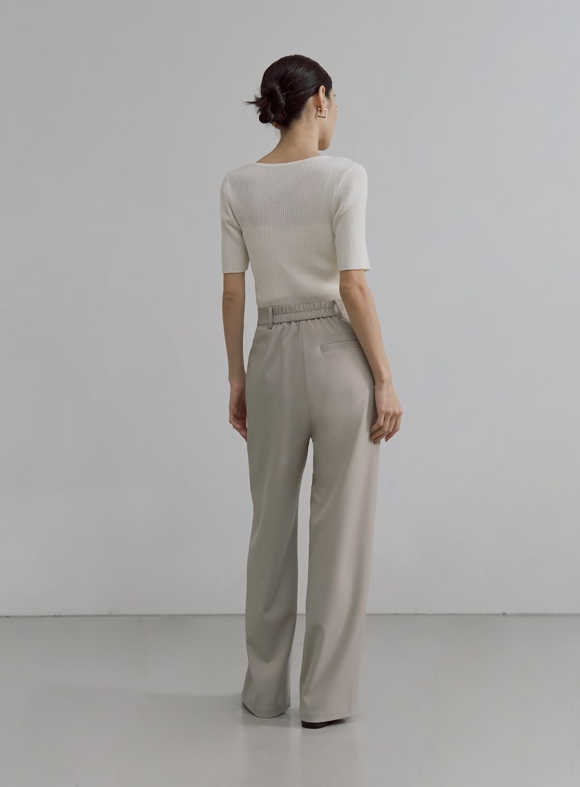 不對稱斜門襟垂順西裝褲