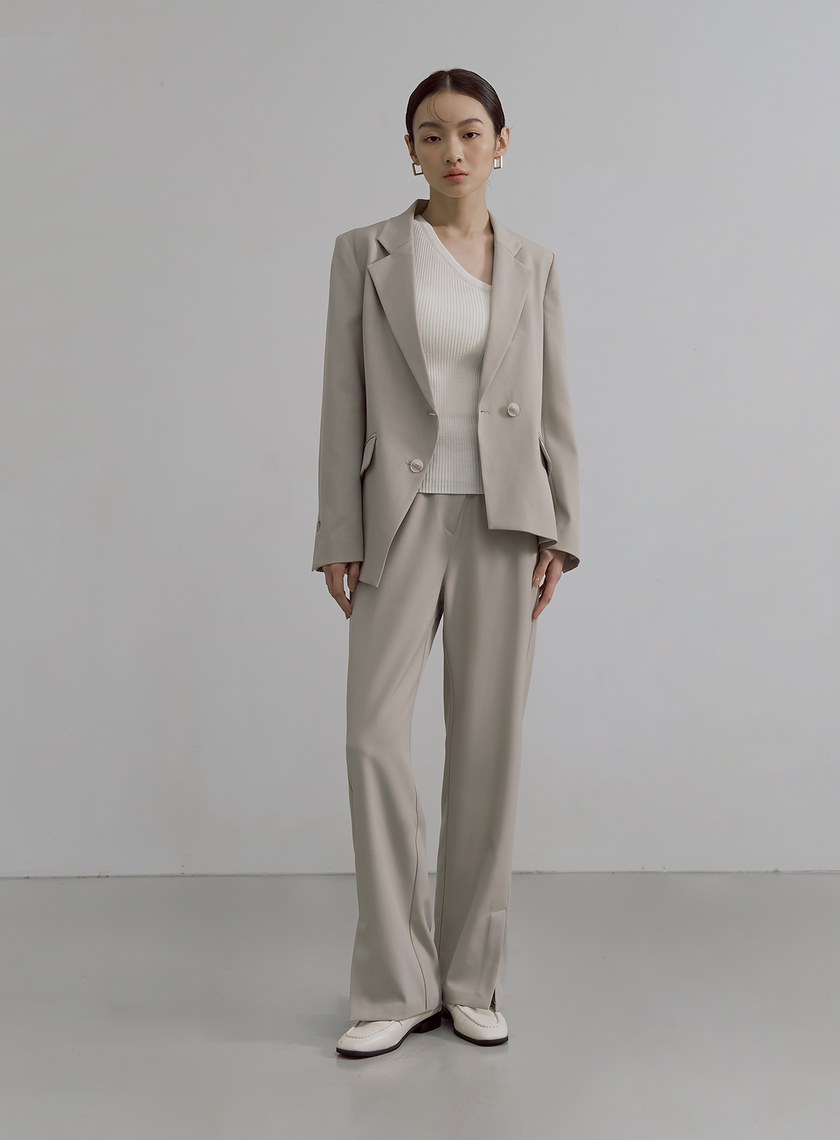 不對稱斜門襟垂順西裝褲