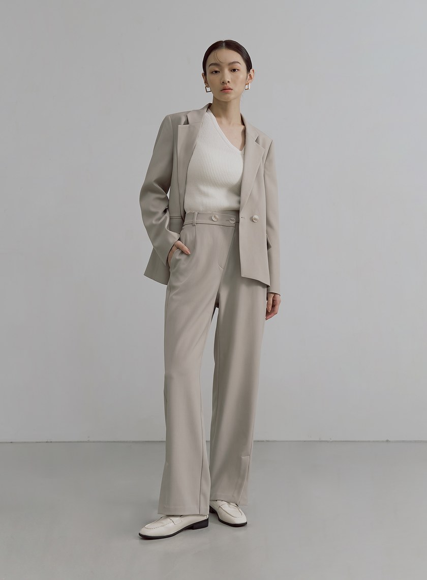 不對稱斜門襟垂順西裝褲