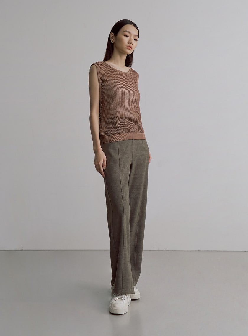 花呢格紋側門襟直筒長褲