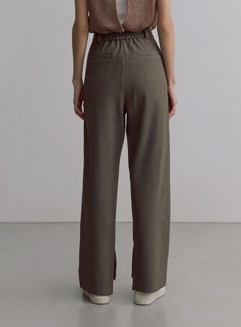 花呢格紋側門襟直筒長褲