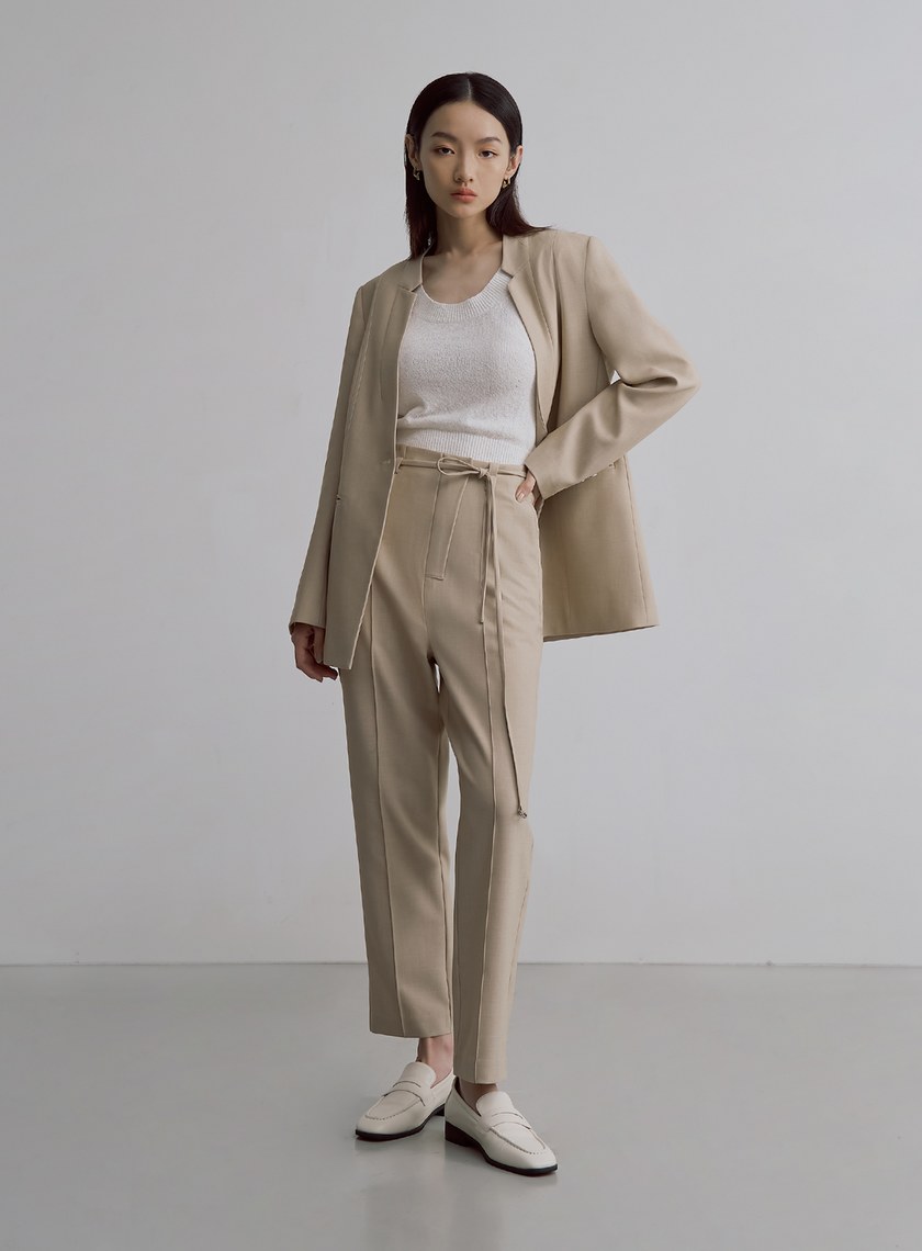簡約天絲羊毛錐形西裝褲