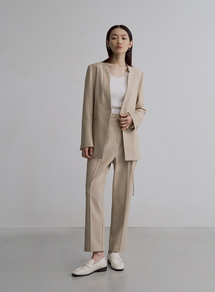 簡約天絲羊毛錐形西裝褲