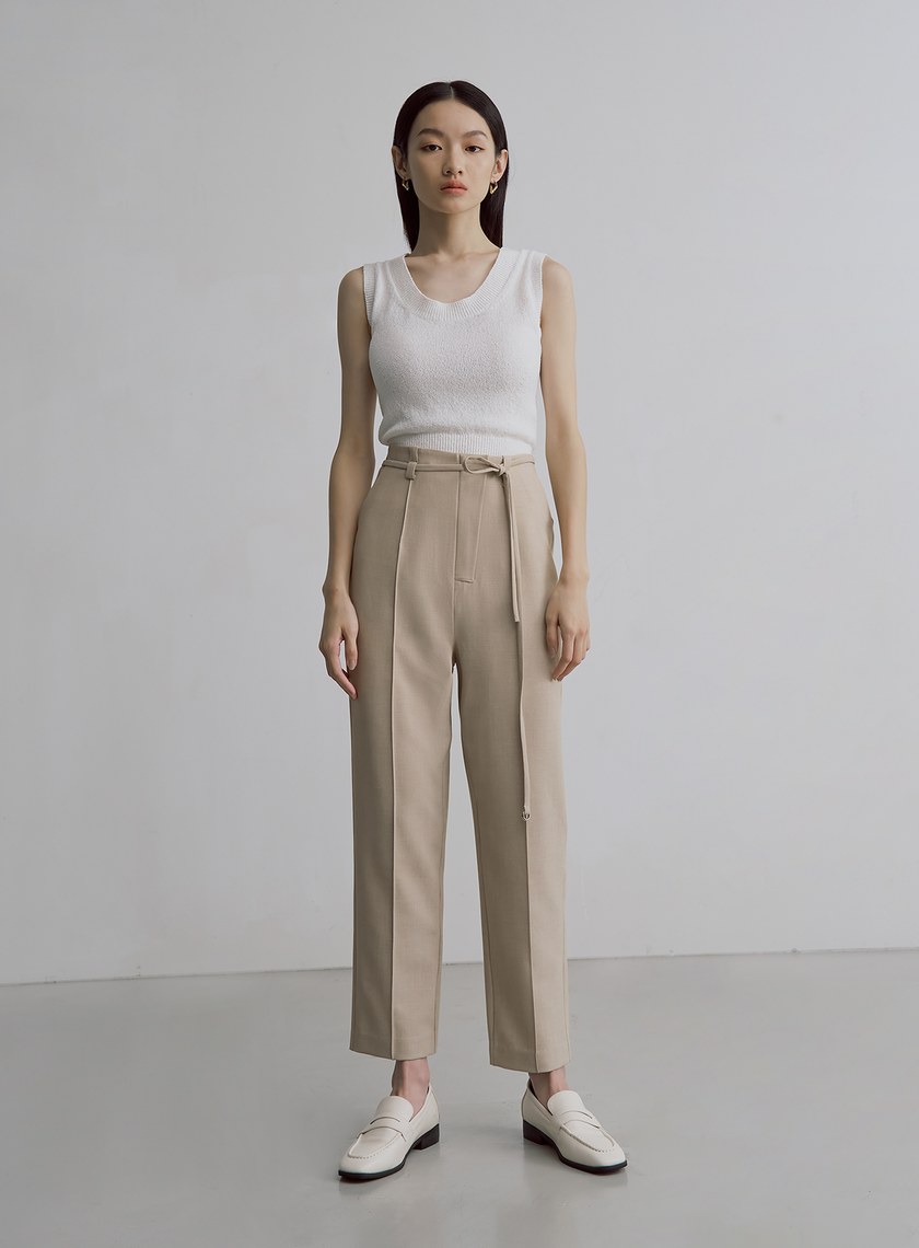 簡約天絲羊毛錐形西裝褲