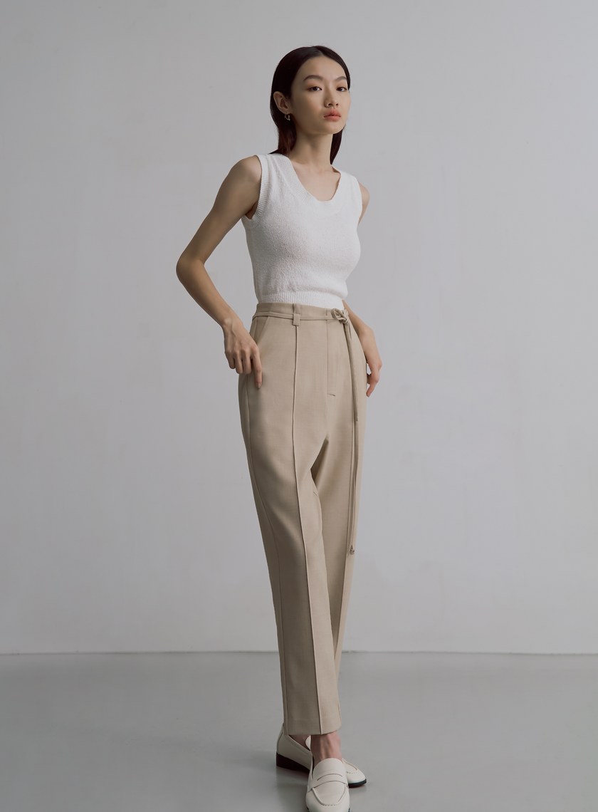 簡約天絲羊毛錐形西裝褲