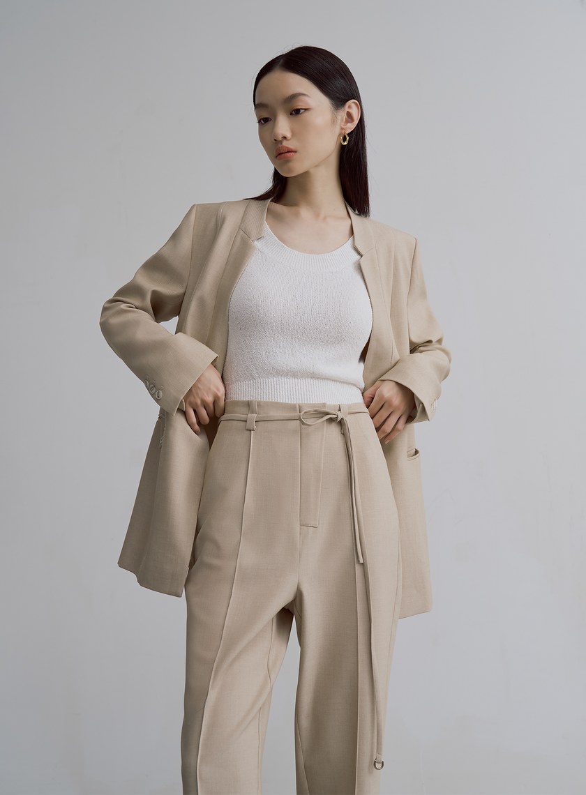 簡約天絲羊毛錐形西裝褲