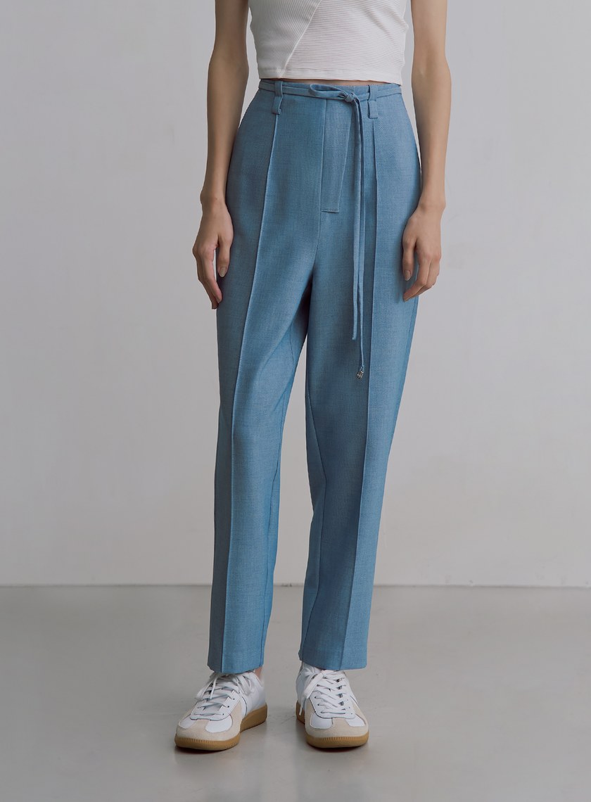 簡約天絲羊毛錐形西裝褲