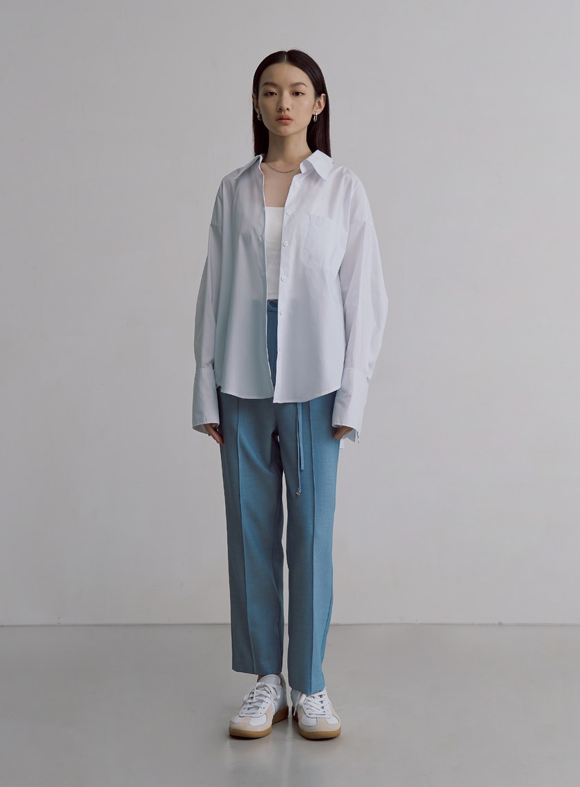 簡約天絲羊毛錐形西裝褲