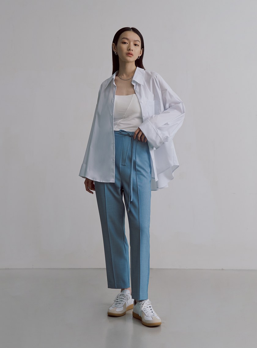 簡約天絲羊毛錐形西裝褲