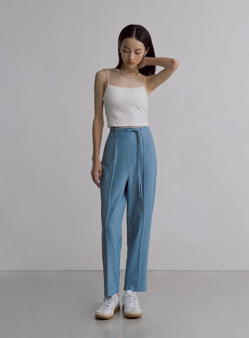 簡約天絲羊毛錐形西裝褲