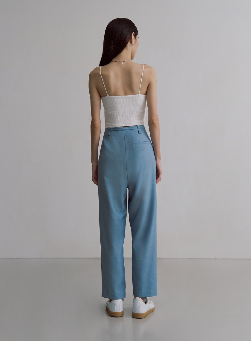 簡約天絲羊毛錐形西裝褲