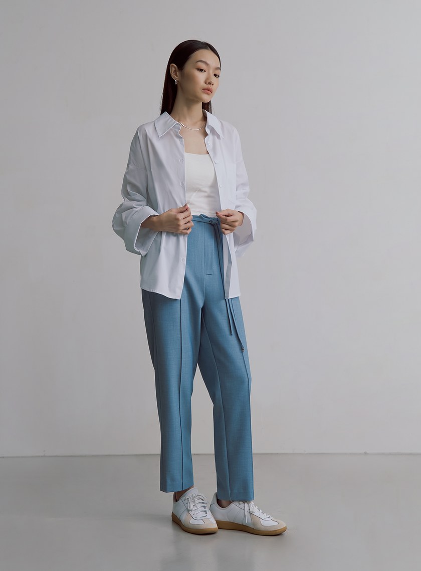 簡約天絲羊毛錐形西裝褲