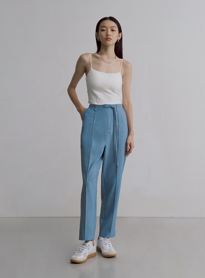 簡約天絲羊毛錐形西裝褲