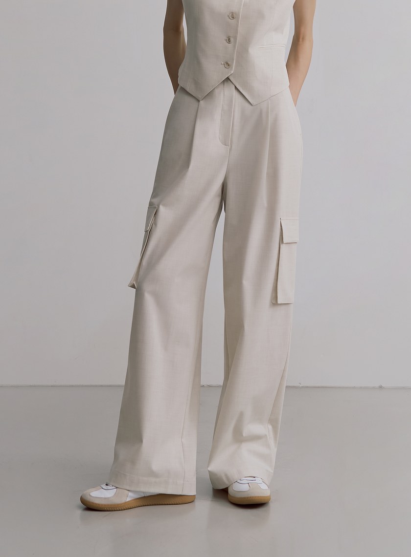 經典雙色織紋工裝直筒寬褲