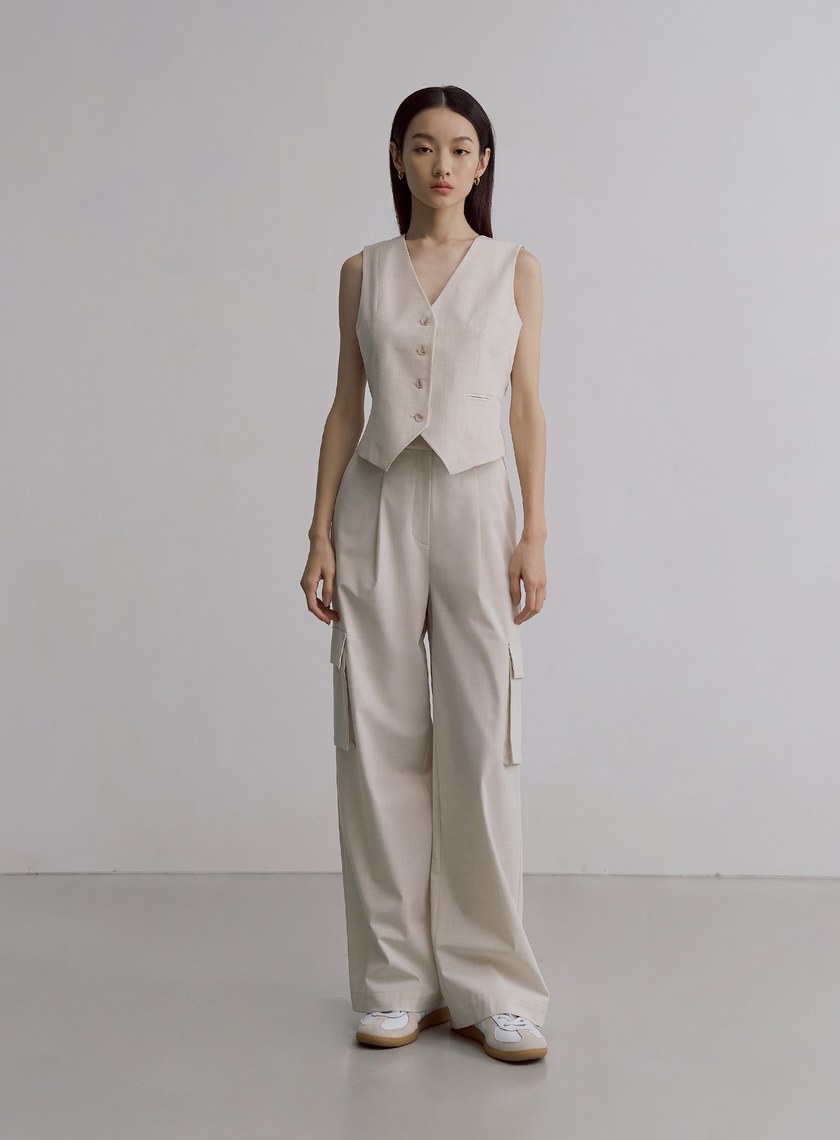 經典雙色織紋工裝直筒寬褲