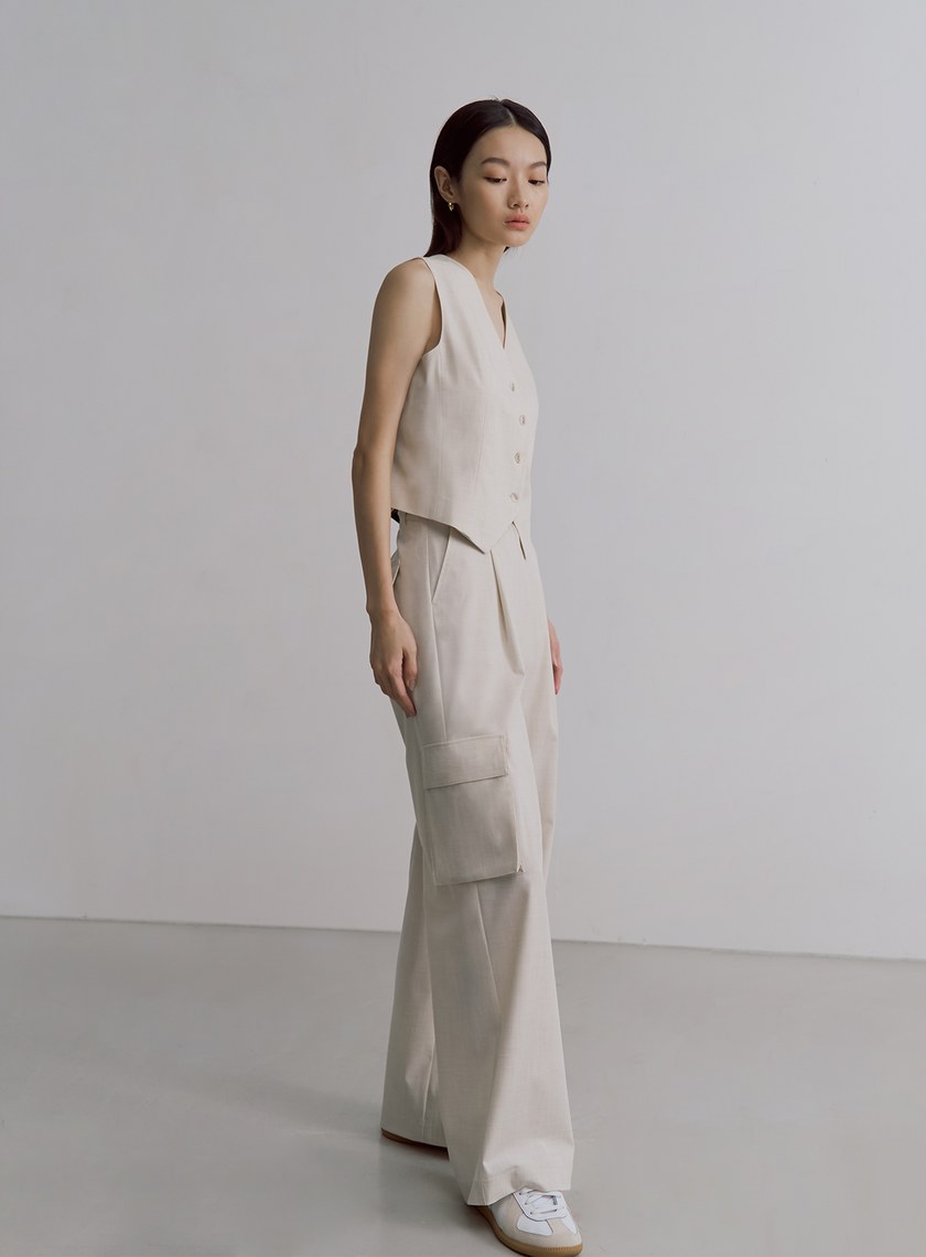 經典雙色織紋工裝直筒寬褲