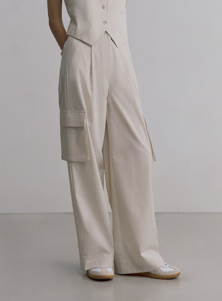 經典雙色織紋工裝直筒寬褲