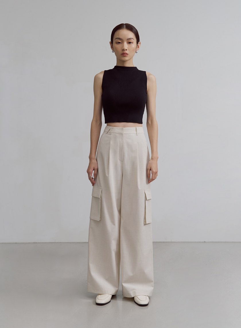 經典雙色織紋工裝直筒寬褲