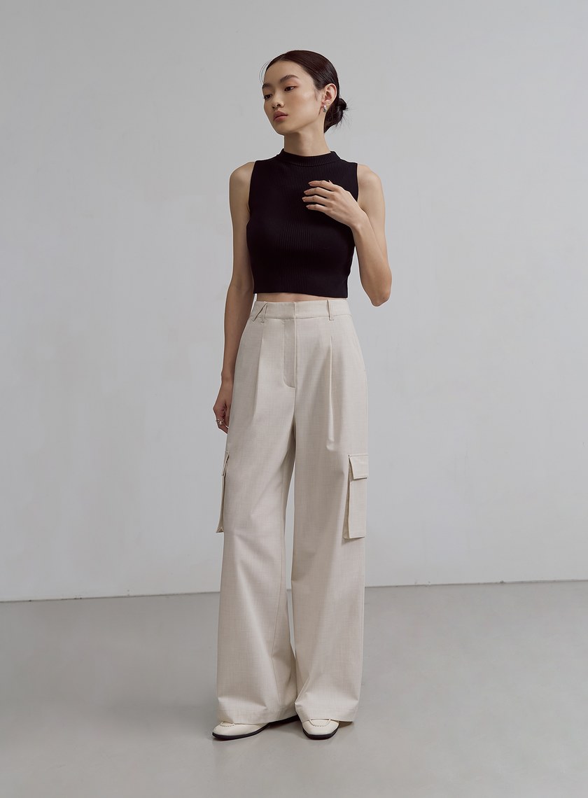 經典雙色織紋工裝直筒寬褲