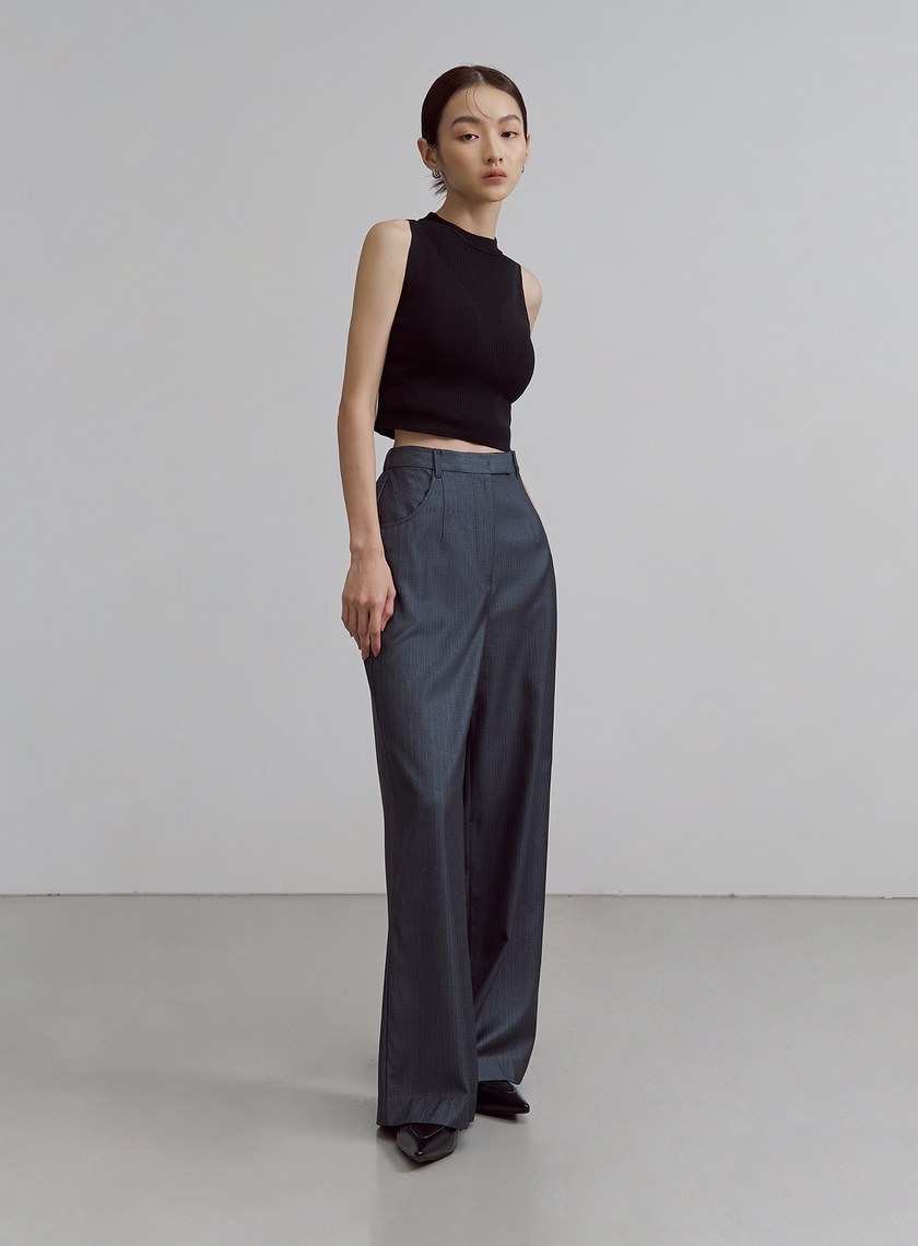中性細條紋直筒西裝褲