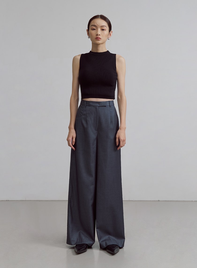 中性細條紋直筒西裝褲