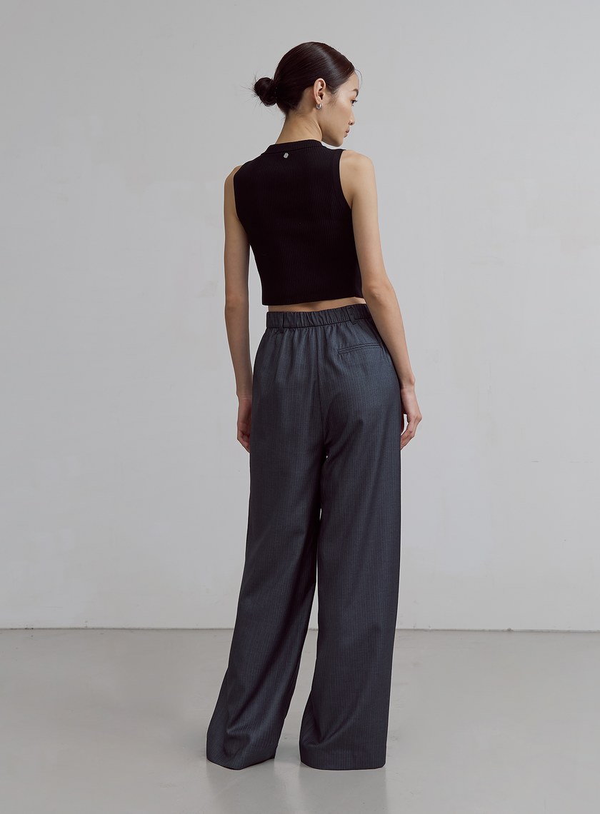 中性細條紋直筒西裝褲