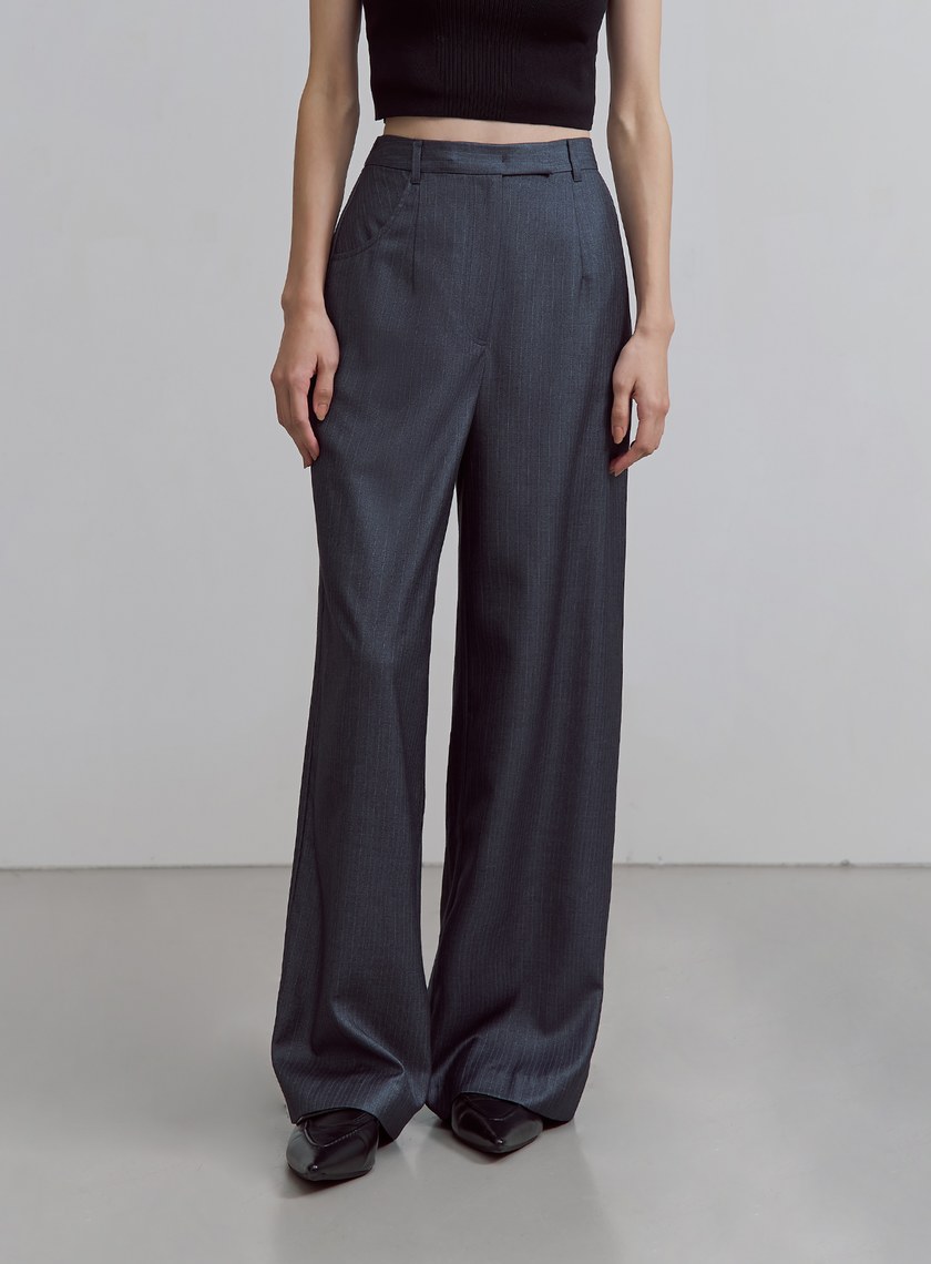 中性細條紋直筒西裝褲
