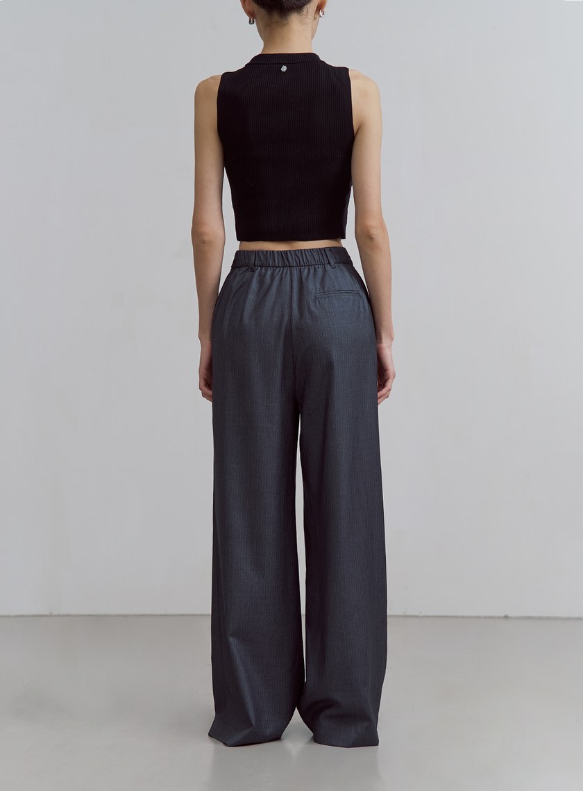 中性細條紋直筒西裝褲