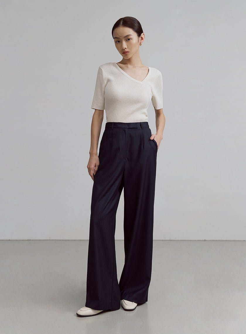 中性細條紋直筒西裝褲