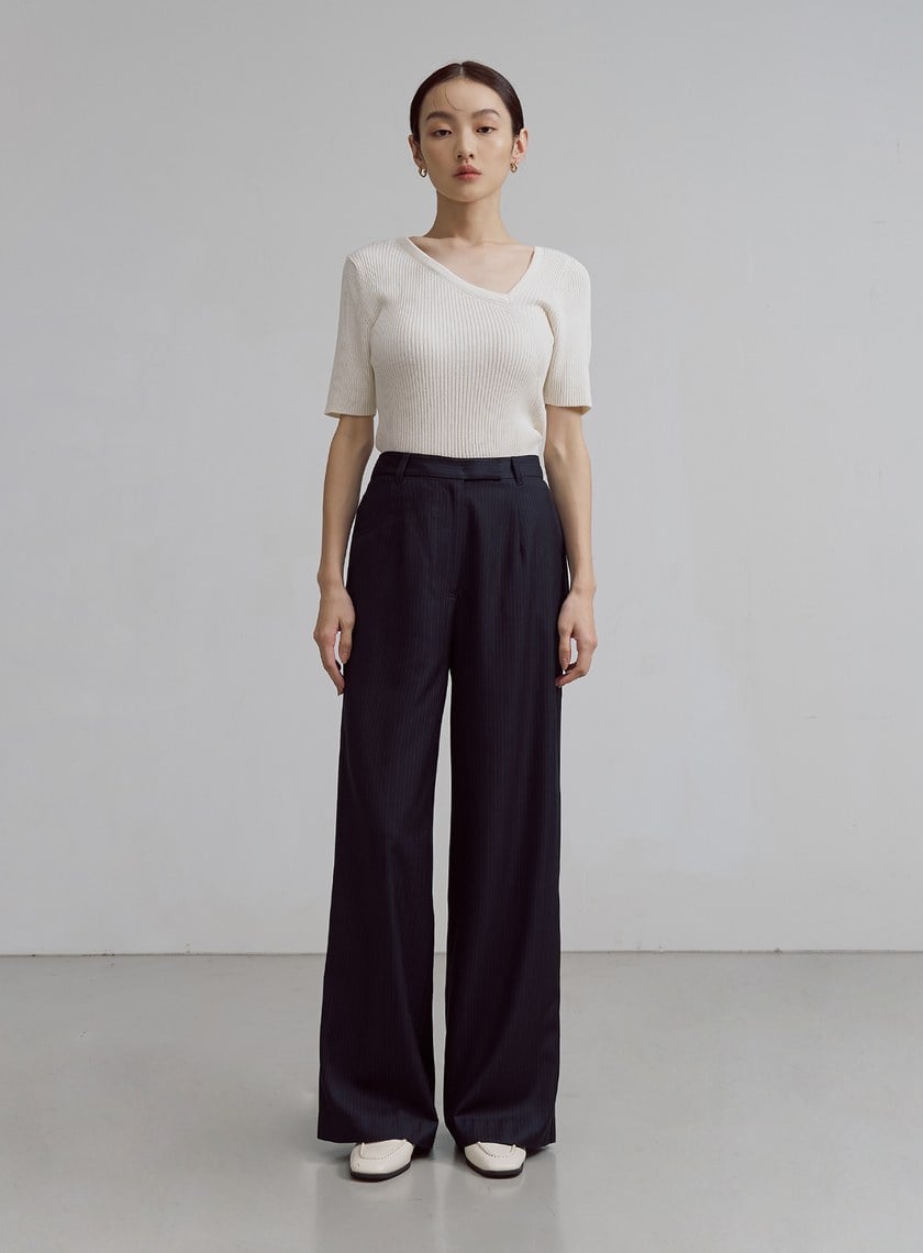 中性細條紋直筒西裝褲