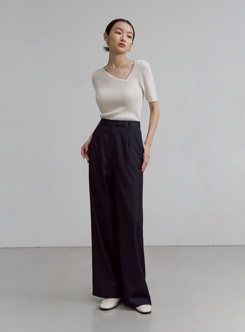 中性細條紋直筒西裝褲