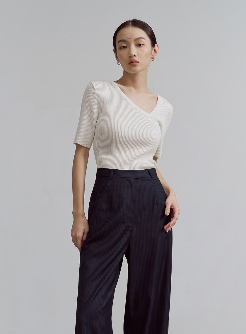 中性細條紋直筒西裝褲