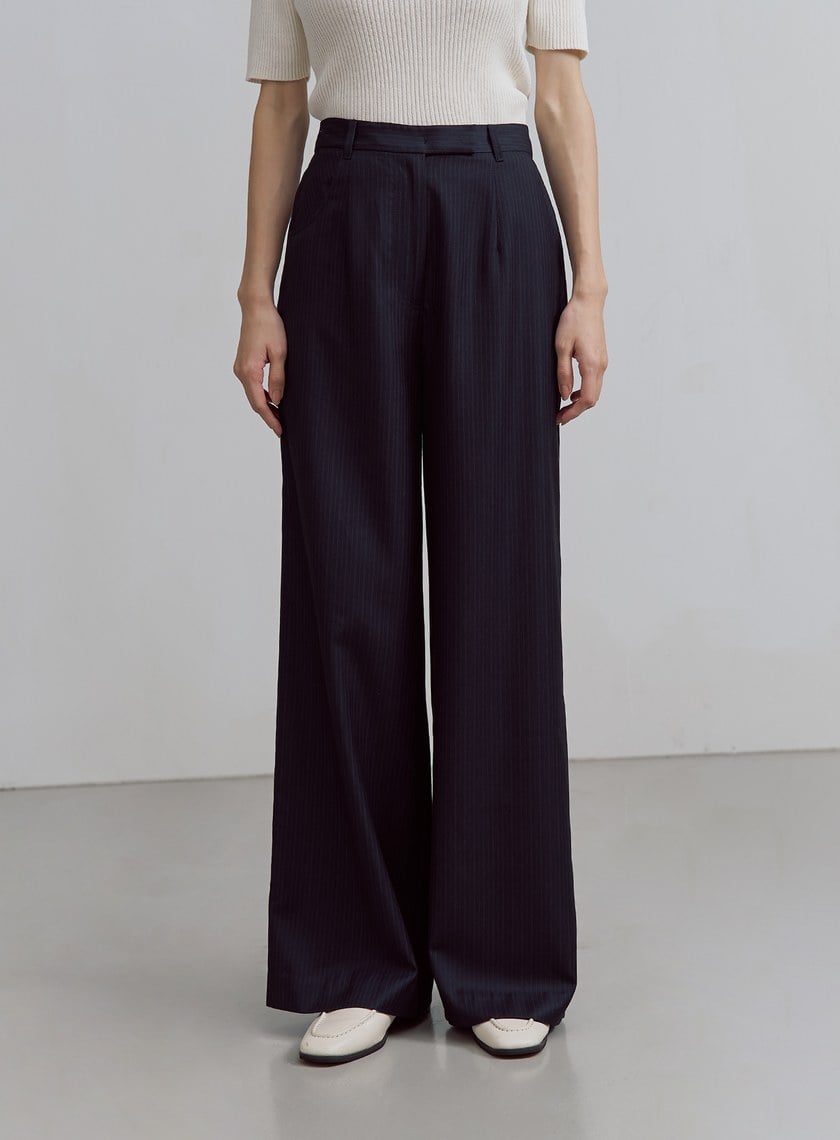 中性細條紋直筒西裝褲