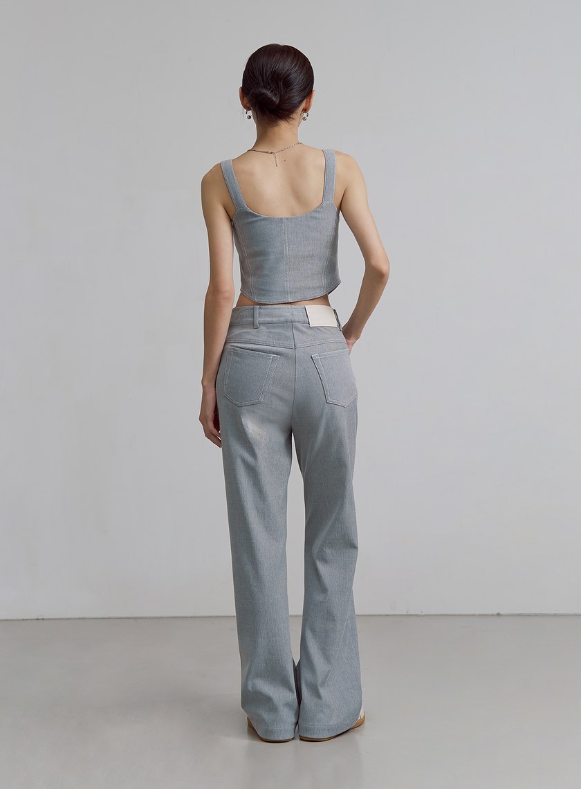 仿牛仔壓線彈性直筒褲